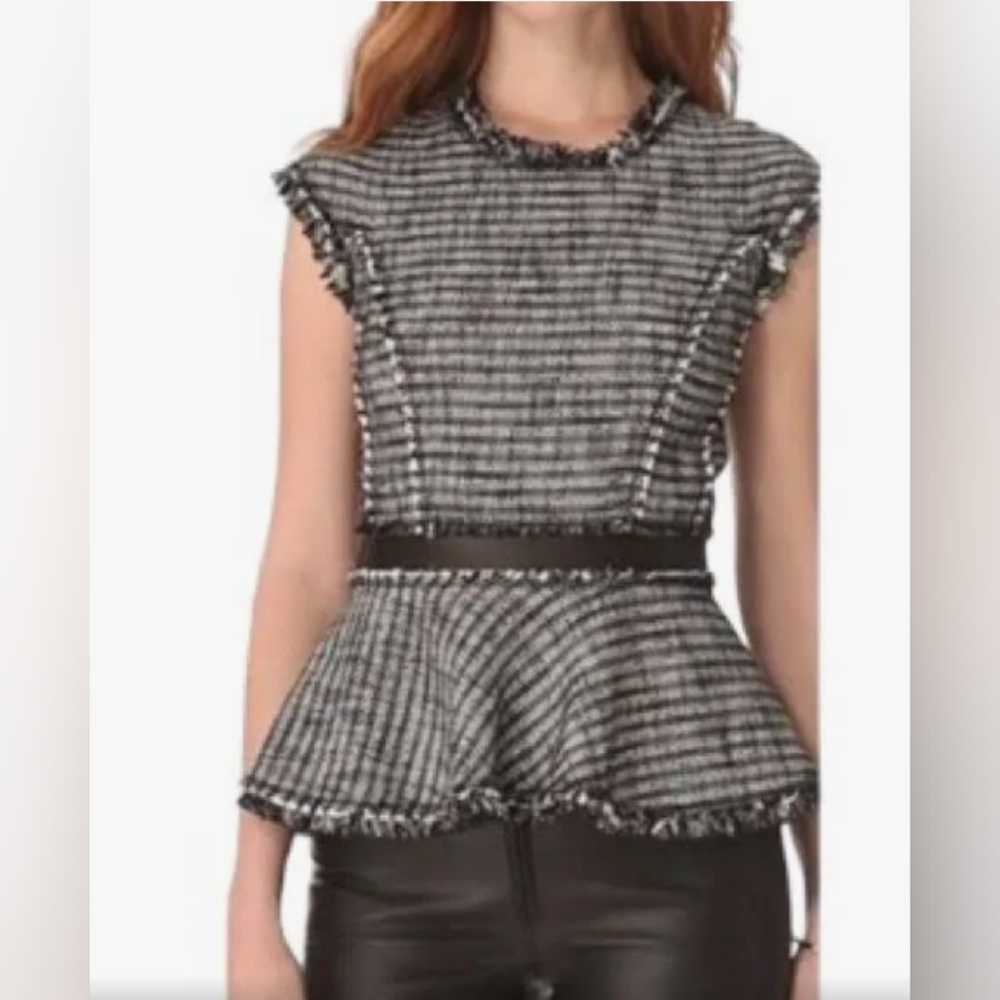 Rebecca Taylor Black and White Tweed Peplum Top